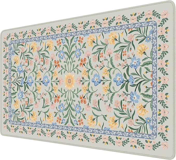 iCasso Green Aesthetic Flower Mouse pad for Laptop, Desk Pad Mat, Desk Matt for Desktop 13.7"x23.6", Anti-Slip Mousepad with Stitched Edges for Laptop Computer Keyboard(Green Floral)