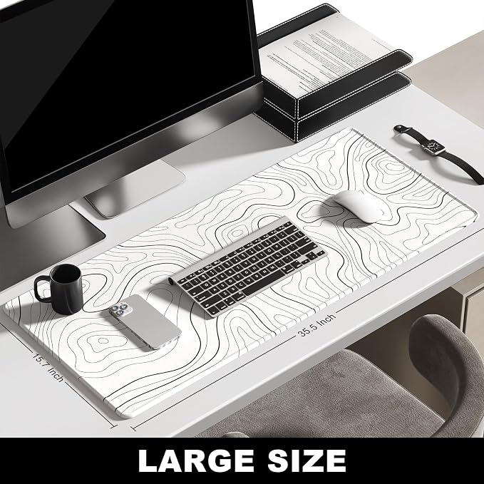 BOSOBO Large Mouse Pad, Desk Pad, XXL XL Extended Gaming Mouse Pad, Desk Mat for Office & Home, Long and Huge Keyboard Mat, Desktop Full Cover 35.5 x 15.7 Inches, Minimalist Abstract Lines