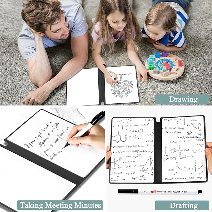 SAYEEC Whiteboard Notebook, Portable Dry Erase Board Fineliner Pens, PU Cover Erasable Handheld White Board Reusable Drawing Notebook Easel Pad for Meeting Business Office School (Navy Blue)