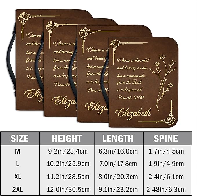 Custom Leather Bible Cover with Name – Personalized Bible Case for Women, Zippered with Handle, Bookmark & Storage Pockets, Christian Gift for Mom, Daughter, Grandma (Custom Quote, M-2XL)