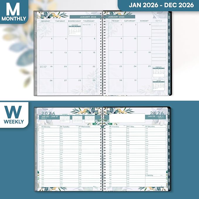 Ensight 2026 Appointment Book and Planner 6.5" x 8.5" Large Hourly Weekly Daily Schedule Book with Tabs, 30 Minute Time Slots, Floral Calendar Organizer Jan 2026–Dec 2026 Appointment Planner - Floral
