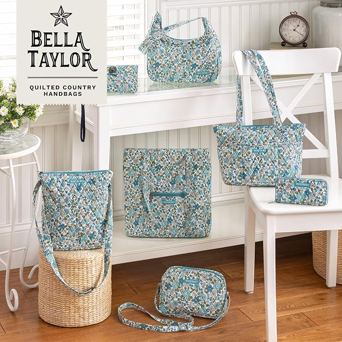 Bella Taylor Quilted Bible Cover for Women - Large Study Bible Case - Delicate Floral Blue