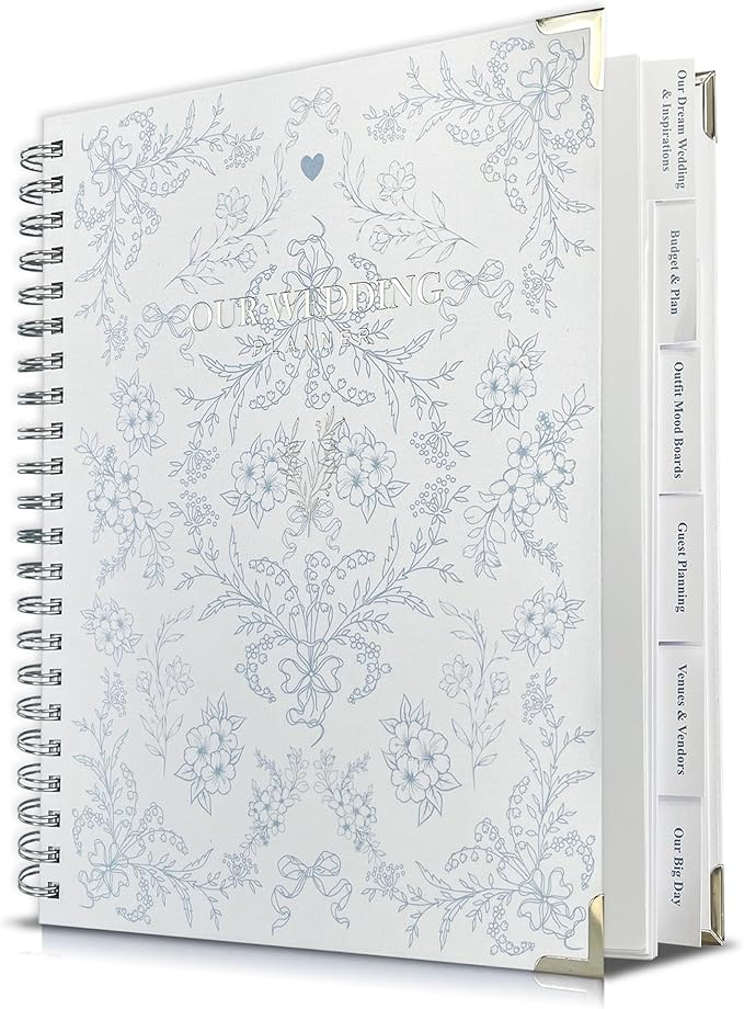 Bride Squad Wedding Planner Book and Organizer | Bridal Wedding Planner Book with Countdown Calendar & Checklists | A Thoughtful Engagement Gifts for Couples, Blue & White Floral