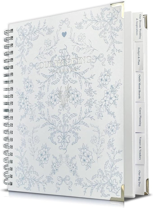 Bride Squad Wedding Planner Book and Organizer | Bridal Wedding Planner Book with Countdown Calendar & Checklists | A Thoughtful Engagement Gifts for Couples, Blue & White Floral