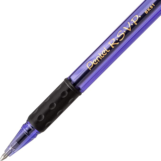 Pentel RSVP Razzle-Dazzle Ballpoint Pen, (1.0mm) Medium Line, Violet Barrel, Black Ink, Box of 12 (BK91RDV-A)