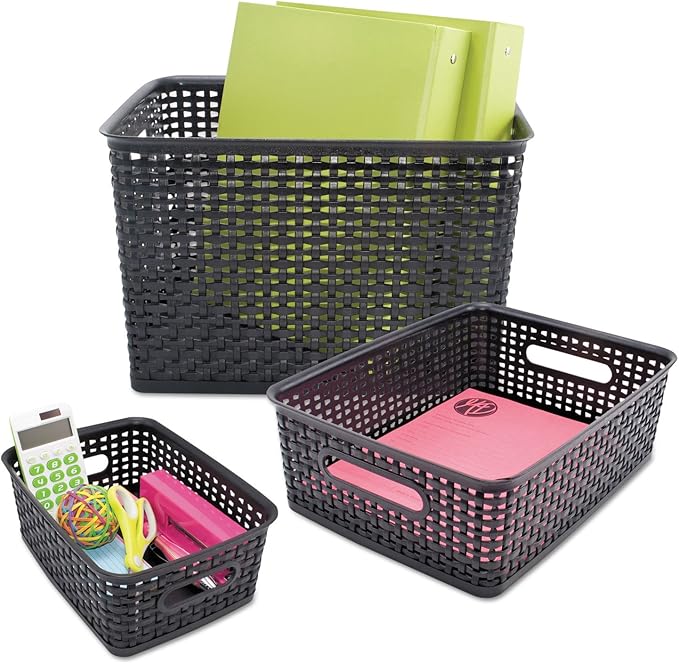 Advantus 40326 Weave Bins, 9 7/8 x 7 3/8 x 4, Plastic, Black, 3 Bins