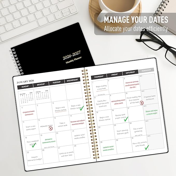 2026-2027 Monthly Planner, Calender Planner from Jan 2026 - Dec 2027, 24 Months for Planning with Habit Tracker, To-Do List, Goals,Summary ,7.5" x 10", Spiral Bindding for Personal Organizer and Office Supplies