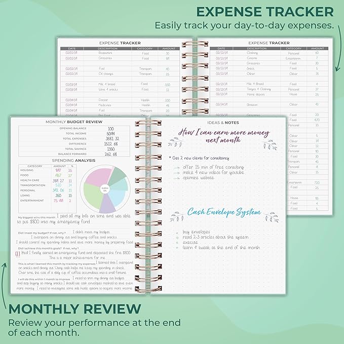 Clever Fox Budget Planner Spiral – Expense Tracker Notebook – Monthly Budgeting Organizer, Finance Logbook & Accounts Book to Control Your Money – Undated Bill Tracker, 6.3x8.4” - Mint Cream