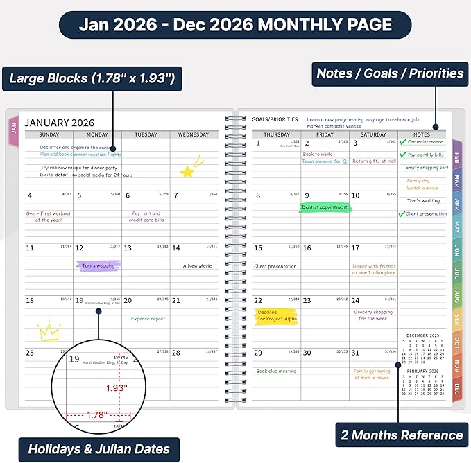2026 Appointment Book, 30 Minutes-Hourly, Weekly ＆ Monthly Calendar Planner 2026, Jan 2026 - Dec 2026, 8.5'' x 11'', 2026 Daily Planner with Tabs ＆Pocket, Flexible Cover, Great for Office, Home, School
