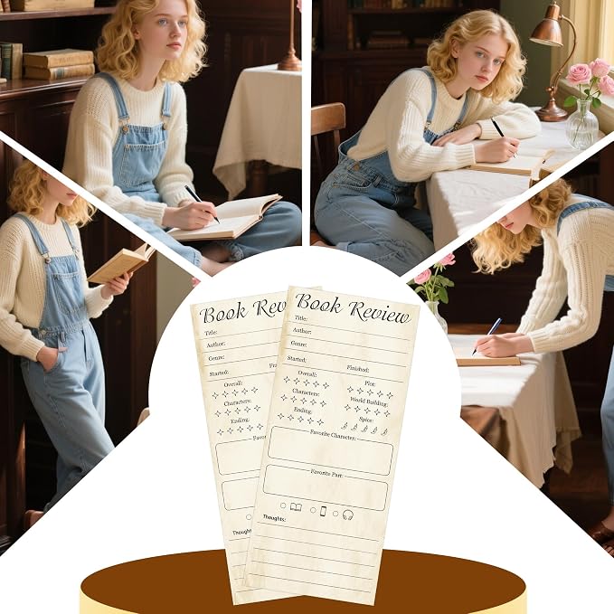 100 Pack Retro Book Review Bookmarks for Book Lovers Students Teachers Reading Tracker Note Pads Book Club Journal Cards Classroom Library Supplies Teacher Appreciation Gifts
