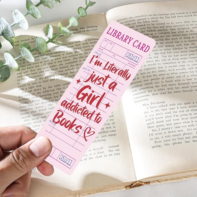 Vintage Bookmark Bulk Gifts - 100 Pcs Pink Library Card Paper Bookmarks for Women Girls Students Book Lovers Retro Quote Page Marks Reading Accessories Bookish Gift for Birthday Christmas