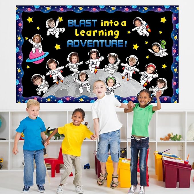 Outer Space Astronaut Bulletin Board Set Blast into A Learning Adventure Classroom Bulletin Board Decorations Planet Galaxy Astronaut Cutouts for Kids School Classroom Chalkboard Wall Decor