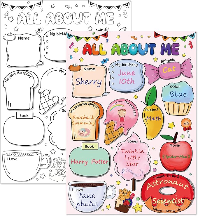 WaaHome All about Me Poster Elementary 12pcs 12"x17" Large DIY All About Me Poster Kindergarten Preschool for Star Students Kids Classroom Teacher Must Haves Back to School Supplies