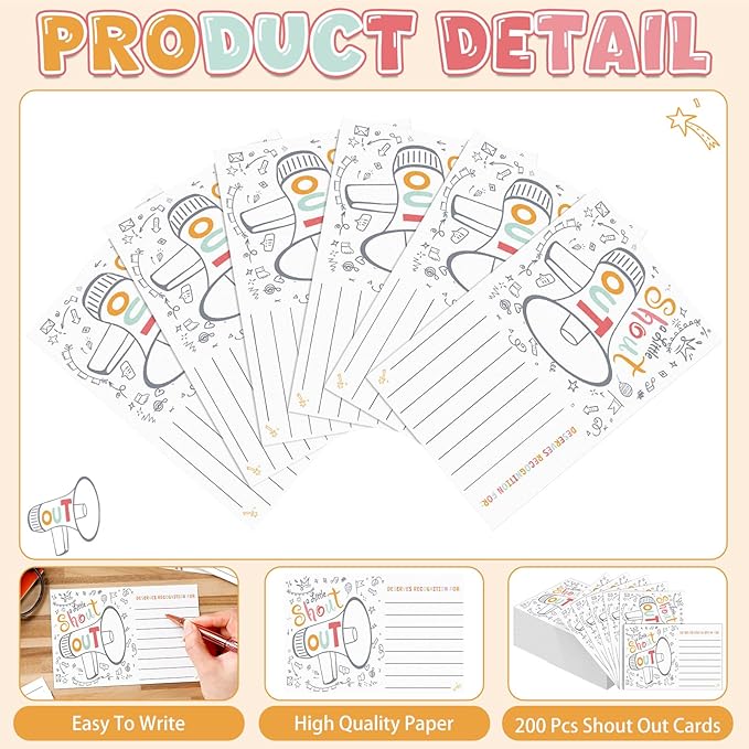 Motiskyy 200 Count Positive Shout out Cards for Staff Teachers Students Employees Office Appreciation Recognition Reward Cards for Back to School or Work Bulletin Board(Charming)