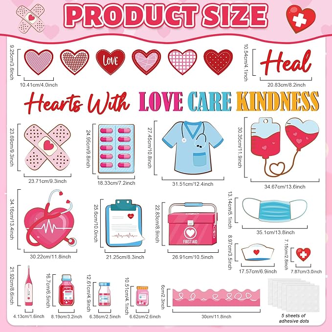 Nurse Bulletin Board Decorations Set Healthcare Bulletin Board Healthy Kindness Nursing Paper Cutouts Medical Health Classroom Decoration for Home School Office Decor Party Teacher Supplies