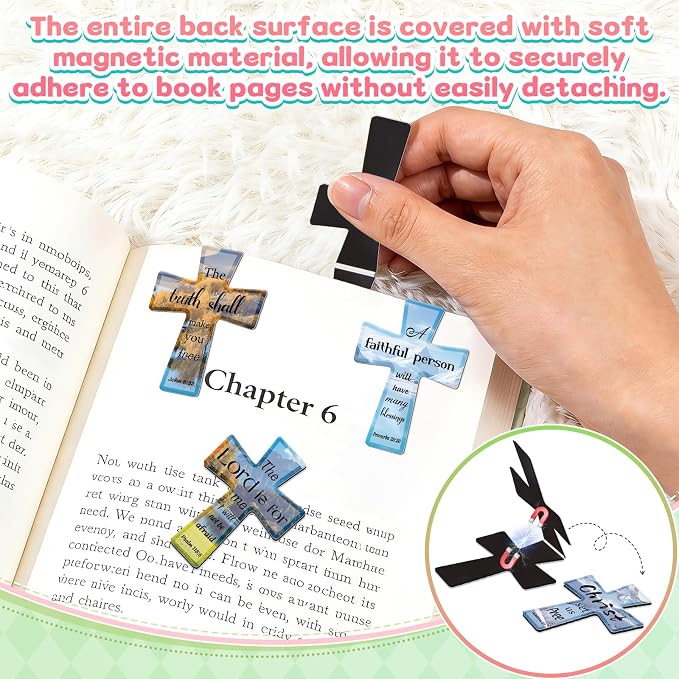 100Pack Magnetic Bookmarks Bulk Cross Bible Bookmark Christian Bookmarks for Women Men Kids Adults Teacher Book Lovers Gifts, Book Marks for Reading Religious Verses Magnet Bookmark Clips (Scenery)