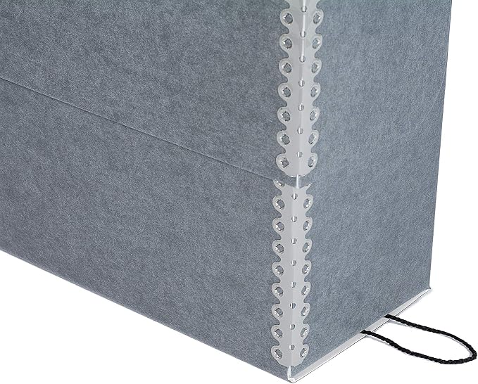 Lineco Archival Document Storage Box with Metal Edge, Acid-Free Gray Boxboard, Organize Files, Prints, Photos, Letter-Sized Case 12.5" x 10.5" x 5" Wide with 12 Folders