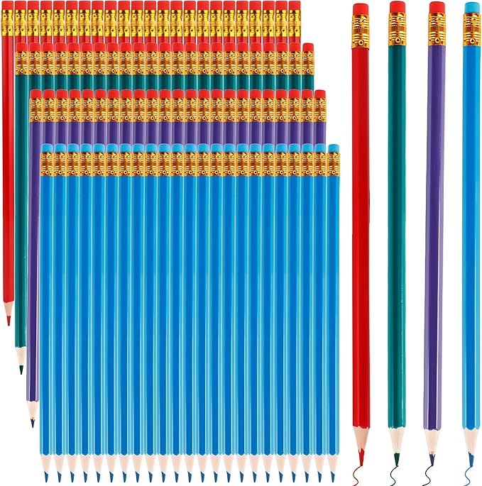 96 Pcs Colored Pencils with Eraser Pre Sharpened Pencils Erasable Wood Checking Pens #2 HB Correcting Pens for School Office Supplies Grade Map Check Test Drawing Editing (Red, Green, Blue, Purple)