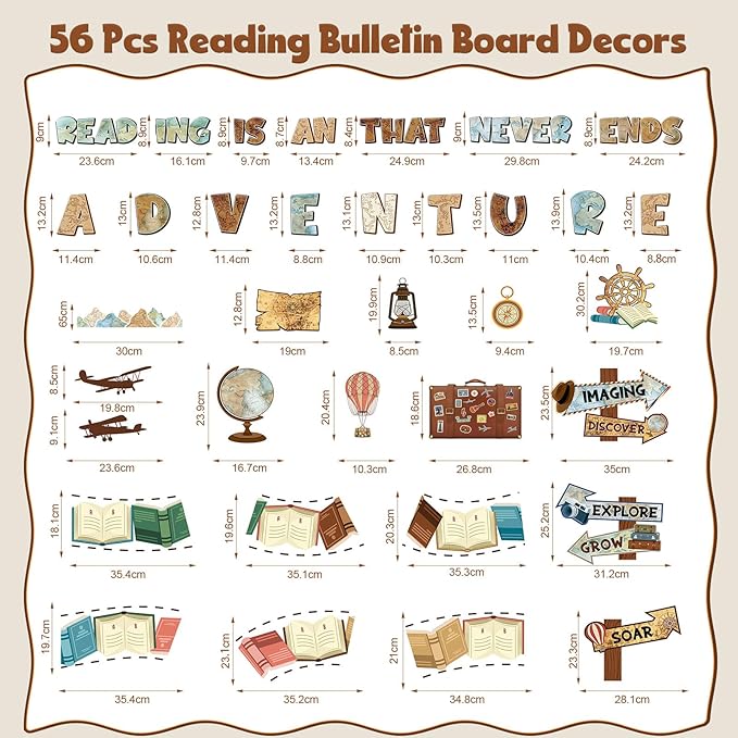 Honoson 48 Pcs Travel Bulletin Board Set Classroom Decorations Reading is an Adventure Bulletin Board Motivational Paper Cutout for Back to School Library Chalkboard Wall Decor(Travel)