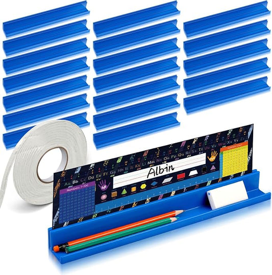 PerKoop 25 Pcs Classroom Desk Name Plates Holder for Student Index Cards Storage Kids Desk Accessories Desktop Prop and Station Guard Panels Organizer Water Bottle Holder