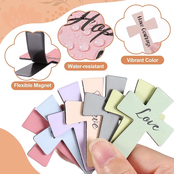 Magnetic Cross Bookmarks with Bible Verses, 48 Pcs Christian Bookmarks Bulk Set - Inspirational Religious Magnetic Bookmarks for Bible Study, Church, Easter & Mother‘s Day Gifts (Solid color)