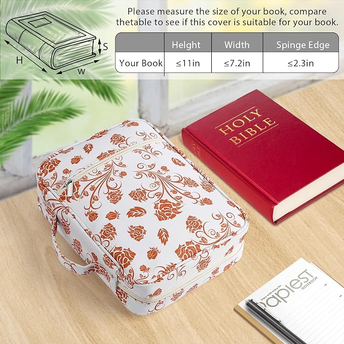 GERMUN Bible Cover with Durable Handle, Carrying Book Case Church Bag Bible, Protective with Zippered Pocket, Bible Study Accessories Supplies, Book Protector for Book Lovers, Orange