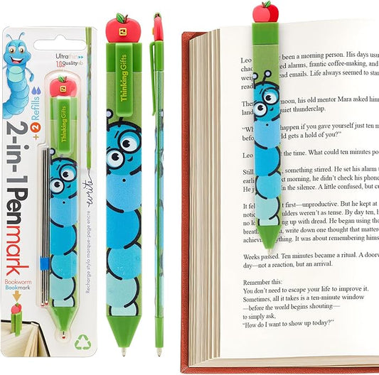 Gifts for Readers & Writers Pen Bookmark, Page Marker & Flat Writing Pen for Journal Notebook & Planner, Penmark Reading Accessory for Making Book Annotations, Bookworm