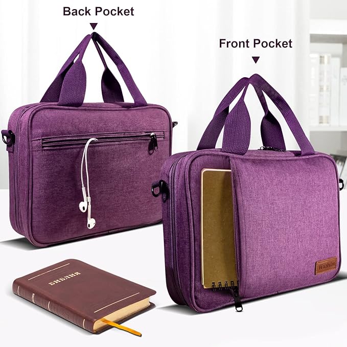 Bible Cover for Men Women, Zippered Bible Carrying Case Bible Protective Bag with Handle and Adjustable Shoulder Strap, Bible Bag for Women Men Kids (Purple)