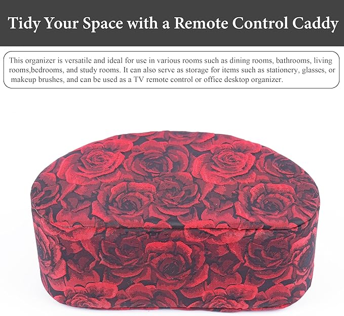 QIELIZI Remote Control Holder, PU Leather Remote Caddy Desktop Organizer with 5 Spacious Compartments for TV Remotes/Media Controllers/Office Supplies (1-3D Rose Red