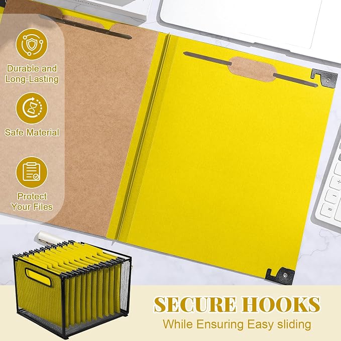 Henoyso 15 Pcs Hanging Classification File Folders, Letter Size Yellow Folders with 3 Pressboard Dividers, 8 Fasteners, 4 Inch Expansion, 1/3-cut Top Tab for Medical Records and File Cabinet Organizer