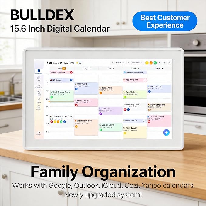 15.6 Inch Digital Family Calendar Organizer, Wall-Mountable and Tabletop Design, All-in-One Schedule Planner with Photo Frame, Blue