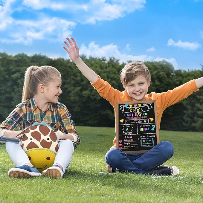 First & Last Day of School Chalk Board,10.5 x 14‘’ Double Sided Back to School Sign, Reusable Wooden 1st Day School Chalkboard of Preschool/Kindergarten/First Grade Photo Props for Kids