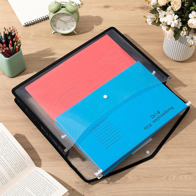 AmazingSpark 3 Pcs 11 x 17 Inch Expandable Tabloid Size Document Folder Organizers with Snap Closure & Label, Clear Plastic Expanding File Folder for A3 Ledger Size Plots Charts (Black)