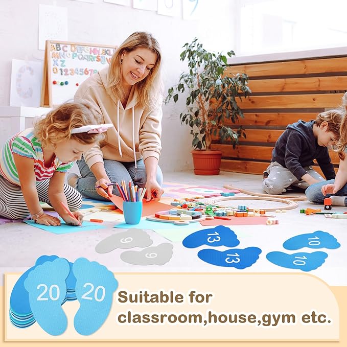 Outus 48 Pcs Carpet Feet Spots, Line up Sit Foot Spots for Classroom Floor, Carpet Markers for Classroom Rug Teacher Supplies, School Decoration(Blue Series)