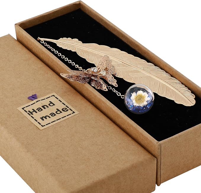 Teacher Appreciation Gifts for Women - Metal Feather Bookmark with 3D Butterfly Charm – Mother’s Day Gifts for Mom, Thank You Gifts, Book Lover Gift Under 10 Dollars, Gift Box Included