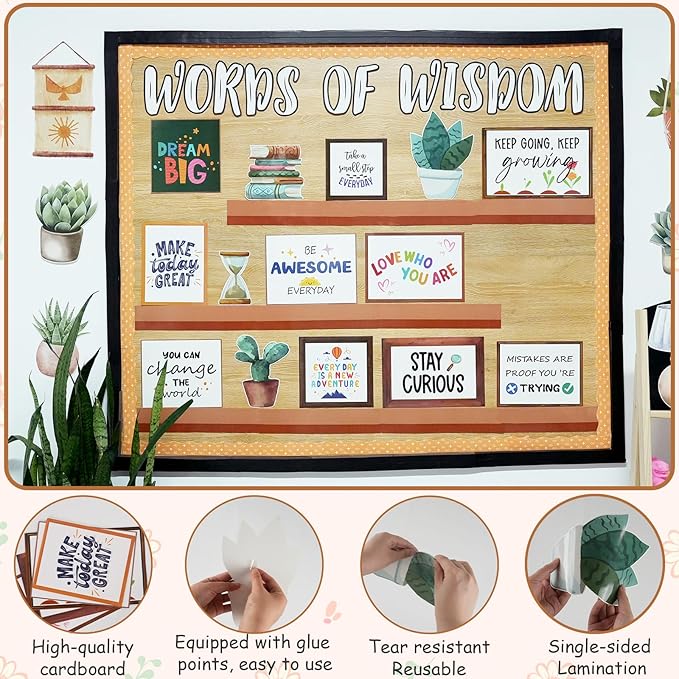 Bulletin Board Decorations for Classroom, Bookshelf Motivational Classrom Decor, Greenery Mental Health Bulletin Board Sets for Teacher Welcome Back to School Classroom Library Door Wall Decor