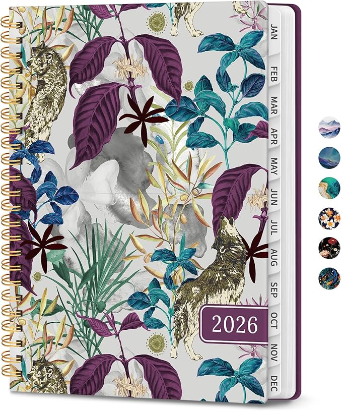 2026 Planner, Monthly and Weekly Calendar Planner for Women, Jan 2026 - Dec 2026, Hardcover Pretty 2026 Agenda Planner Book with Tabs, Spiral Bound, Perfect for School Office Home Supplies, 6.3" x 8.5" - Jungle