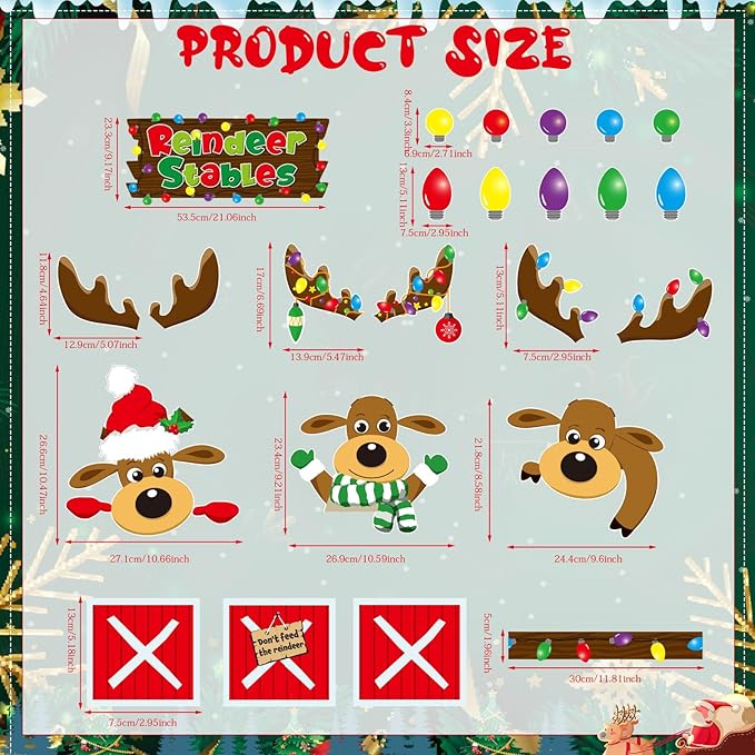 Christmas Bulletin Board Decorations Set Xmas Reindeer Stable Classroom Decor Xmas Bulb Elk Paper Cutouts with Borders for Door Wall School Classroom Winter Holiday Party Supplies