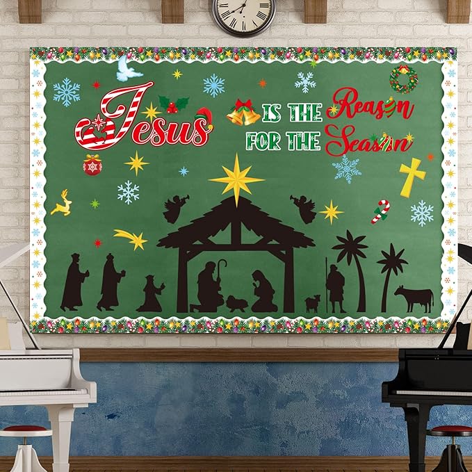Christmas Nativity Bulletin Board Set Christian Jesus Birth Classroom Decorations Jesus is The Reason for The Season Paper Cutout for Xmas Holiday Sunday School Religious Church Decor