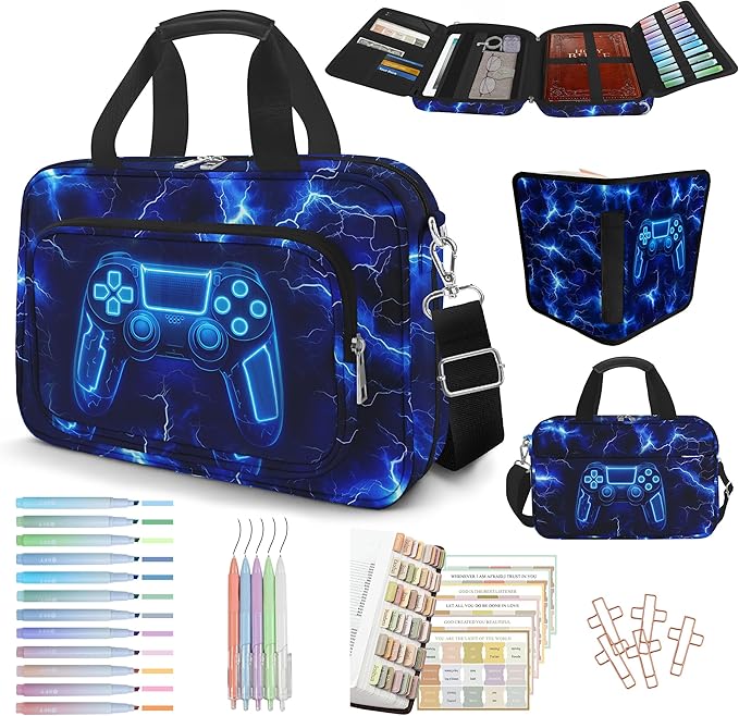 Kids Bible Cover Game Bible Case for Boys Large Carrying Book Case Church Bag Bible Protective with Handle and Zippered Pocket Study Supplies Accessories Men Christian Gifts,Lightning Game