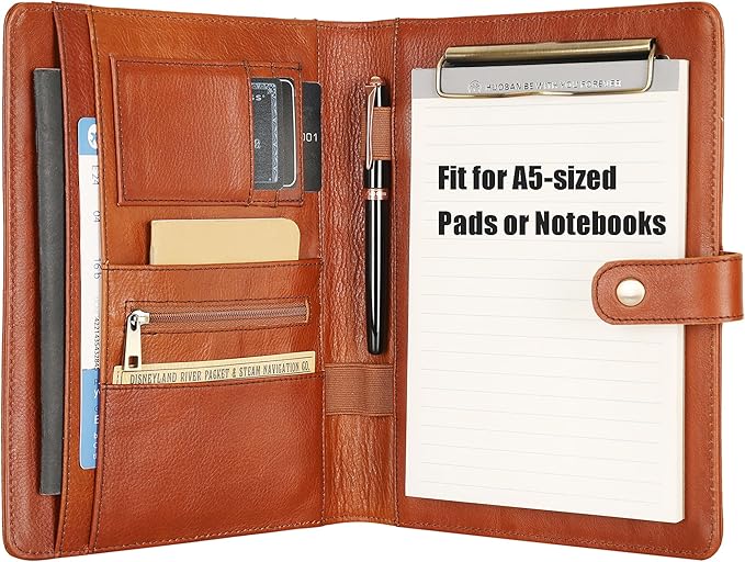 Custom Oil Brown Mini Portfolio Binder Padfolio with Clipboard - A5 Legal Size Holder for Business Meetings