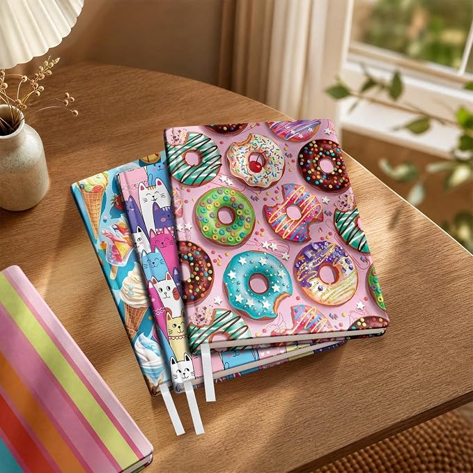 6 Pack Stretchable Book Covers, Jumbo Book Covers for Paperbacks Hardcover Books up to 9 x 11 Inches, Reusable Washable Protective Fabric Books Sleeves, Donuts