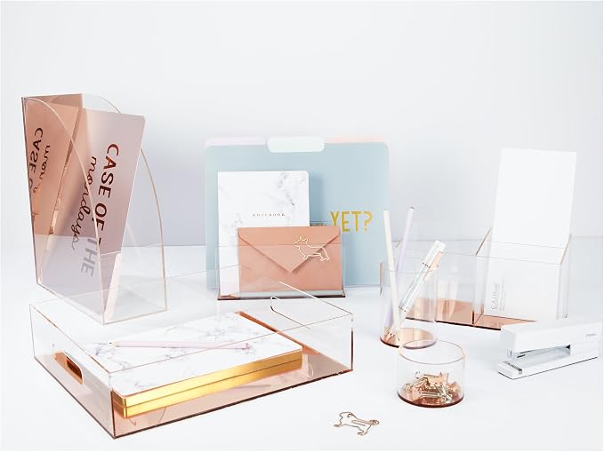 C.R. Gibson Acrylic Desktop Organizer, Mirror Panel, Measures 9" W x 4" H x 4" D - Rose Gold (SC2-20084)