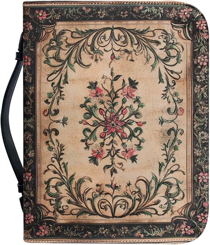 Classics Bible Case for Women Vintage Bible Cover Bags Floral Pattern with Handle Bible Cover Bag Bible Study Supplies Accessories Christian Gifts for Women-Size：L