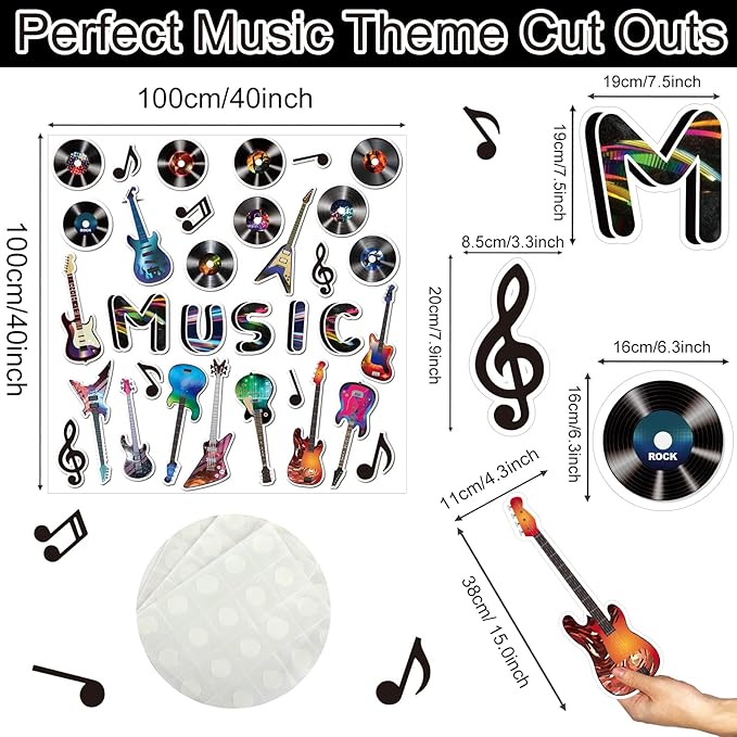 Music Themed Bulletin Board Set Musical Notes Classroom Decoration Music Notes Paper Cutouts Guitar Silhouettes Record Party Supplies for Kids Students Classroom Decor