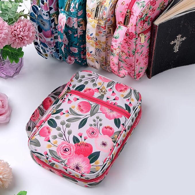 G-LEAF Bible Cover Case/Book Cover, Bible Case for Women Girls, Bible Cover Bags Floral Pattern With Handle Fits for Standard Size Bible, 9.5x6.7x2.5 In