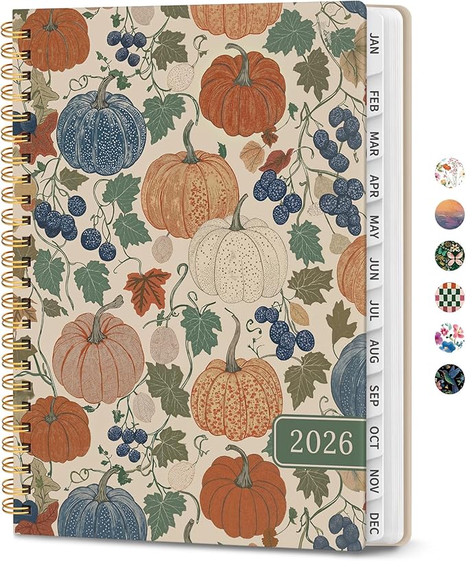 2026 Planner, Weekly and Monthly Calendar Planner for Women, Jan 2026 - Dec 2026, Hardcover Planning Agenda book with Tabs, Spiral Bound, Inner Pocket, Perfect for School Office Supplies, 6.3" x 8.5" - Pumpkin Patch
