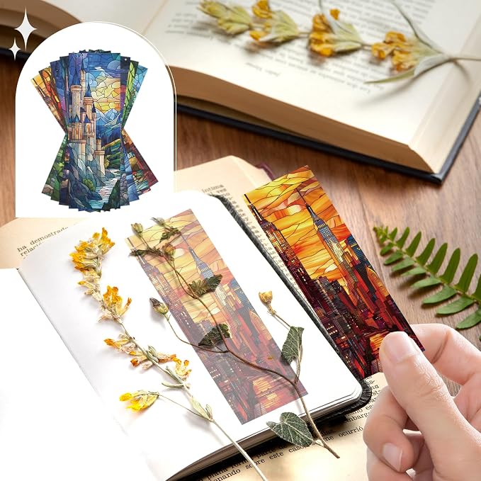 Fantasy Stained Glass Bookmark Gifts - Cosmisun 10 Pcs Dark Romance Transparent Bookmarks Romantasy Inspired Book Mark Page Marker Clips Gifts for Women Men Book Lovers Teacher Student Bookish Reader