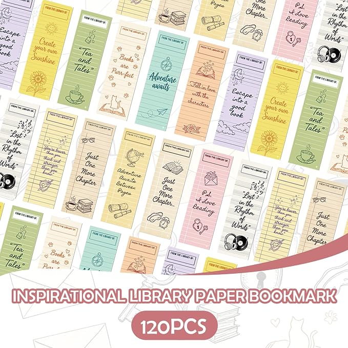 120 Pcs Vintage Library Card Paper Bookmarks, Inspirational Quotes Double Side Bookmarks Bulk for Women Man, Retro Library Page Marks for Reading Lovers Bookish Accessories Gifts