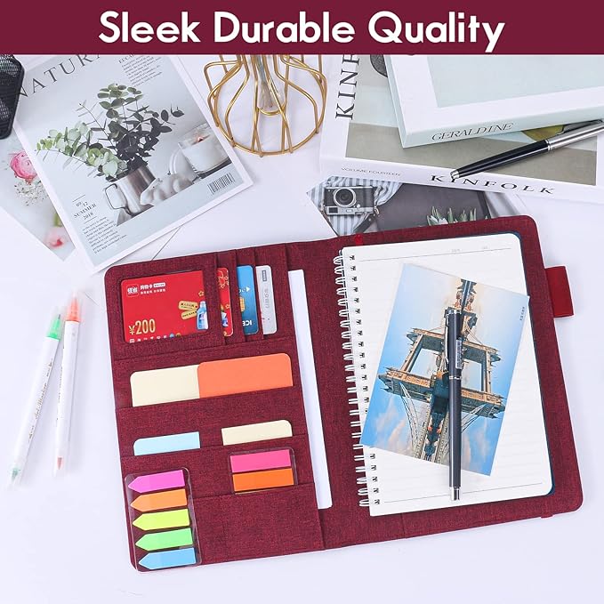 Executive Size Notebook Cover for Rocketbook A5 8.8"x6" Inch, Waterproof Portfolio Organizer with Pen Loop Holder & Card Slots, Protective Case for Journals - Business Travel & Office Use (Fuchsia)